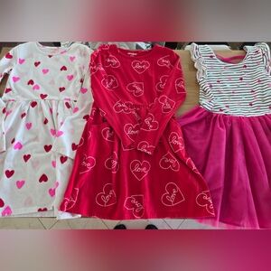 Set of 3 Valentine's Day Heart Dresses Size 7/8 Like New Excellent Condition